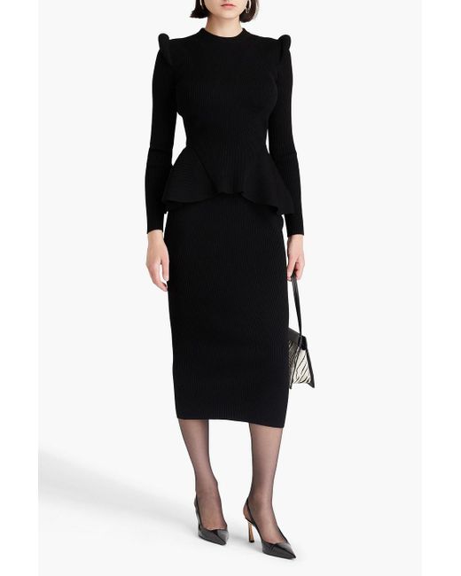 Alexander McQueen Black Bleistiftrock aus einer gerippten wollmischung in midilänge