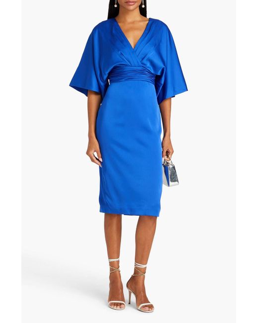 THEIA Blue Pleated Satin Dress