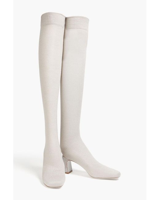 Rene Caovilla White Calza Metallic Stretch-knit Over-the-knee Boots