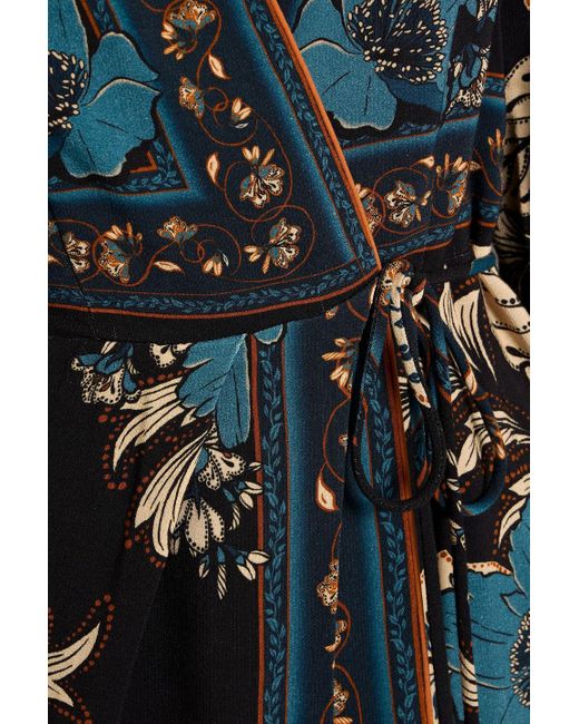 Farm Rio Black Midi-wickelkleid aus crêpe mit floralem print