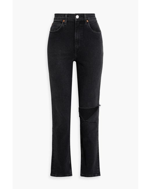 Re/done Black 70s Distressed High-rise Straight-leg Jeans