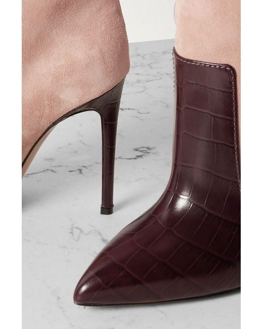 Paris Texas Black Croc-Effect Leather-Trimmed Suede Knee-High Boots