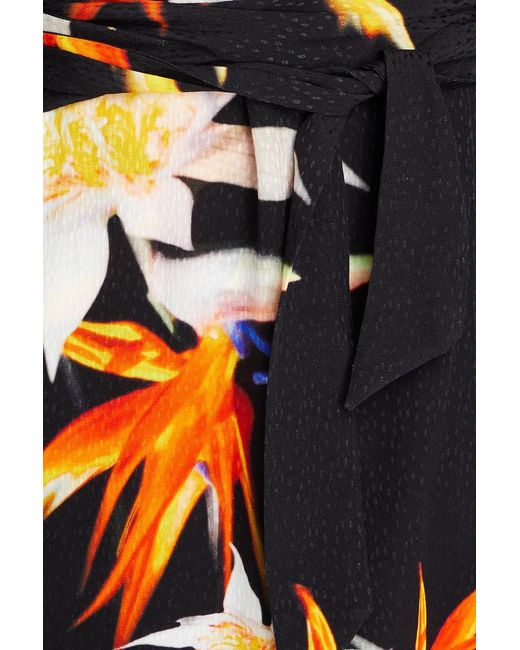 ROTATE BIRGER CHRISTENSEN Black Floral-print Satin-jacquard Midi Wrap Dress