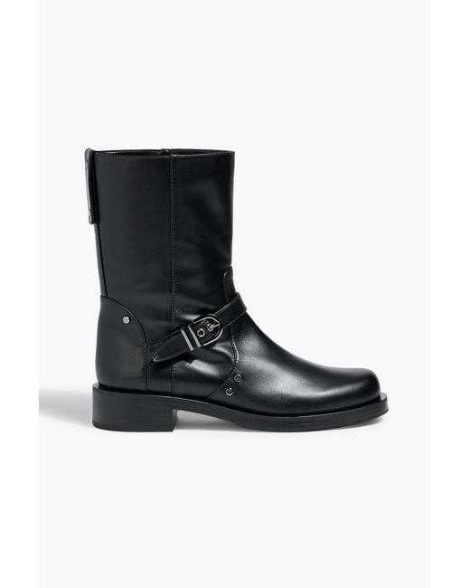 Stuart Weitzman Black Maverick Buckled Leather Ankle Boots