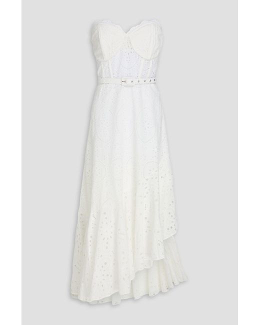 Charo Ruiz White Aurora Strapless Belted Broderie Anglaise Cotton-blend Midi Dress