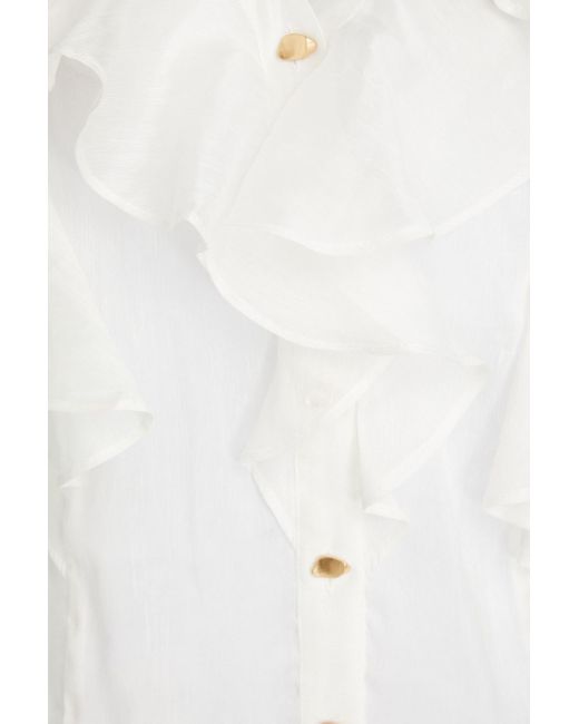 Aje. White Michelle Ruffled Linen And Silk-blend Top