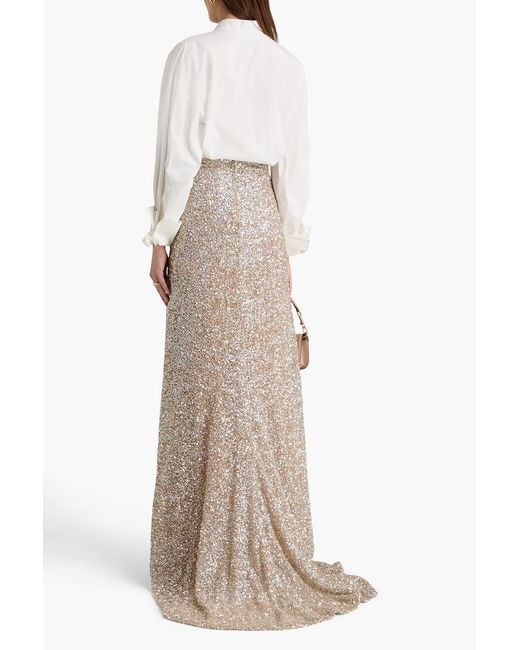 Costarellos Natural Ella Sequined Tulle Maxi Skirt