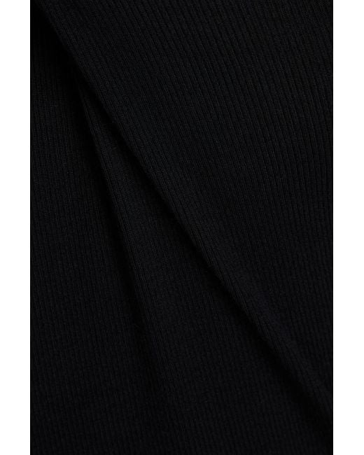 FRAME Black Ribbed Modal-Blend Jersey Turtleneck Top