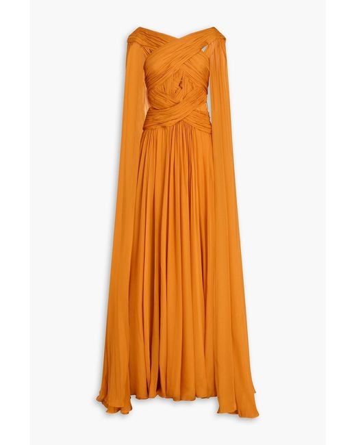 Zuhair Murad Orange Cutout Pleated Silk-Voile Gown