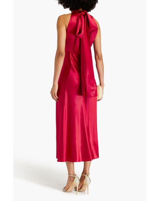 Saloni Red Michelle Silk-satin Midi Dress
