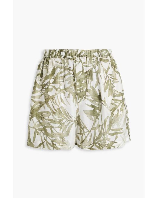 Brunello Cucinelli White Printed Silk-chiffon Shorts