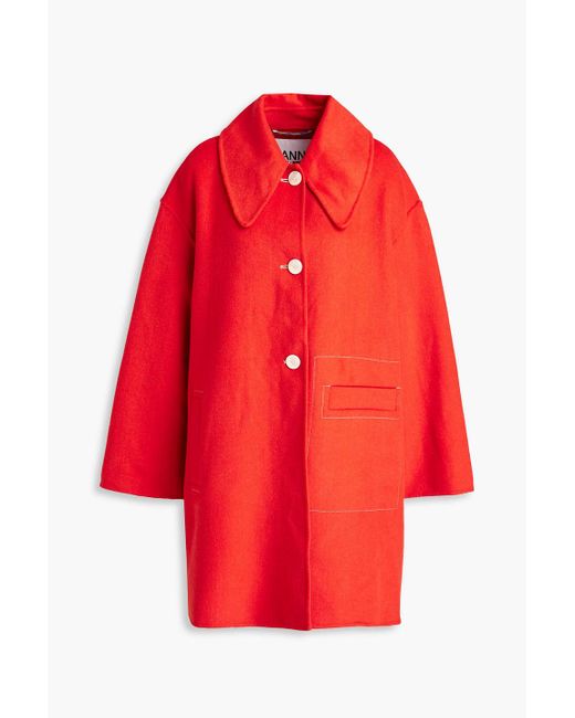 Ganni Red Wool-blend Felt Coat