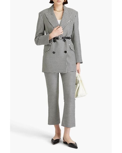 Veronica Beard Gray Hutchinson Dickey Double-breasted Belted Houndstooth Tweed Blazer