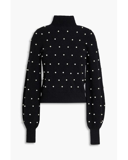 Zimmermann Black Faux Pearl-Embellished Alpaca-Blend Turtleneck Sweater