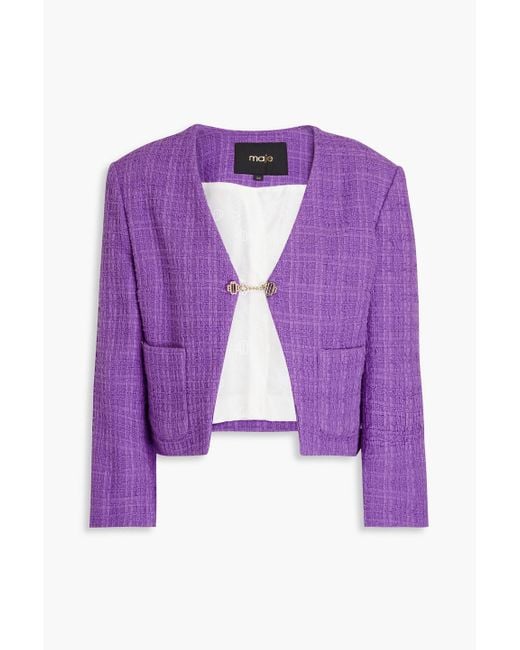 Maje Purple Cropped Cotton-tweed Jacket