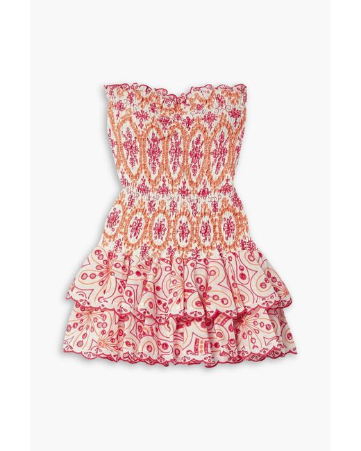 charo ruiz megan strapless cotton blend mini dress Charo Ruiz Megan Strapless Broderie Anglaise Cotton-blend Mini Dress in Red