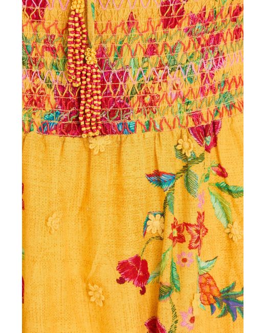 Farm Rio Yellow Midikleid aus baumwolle mit floralem print und cut-outs