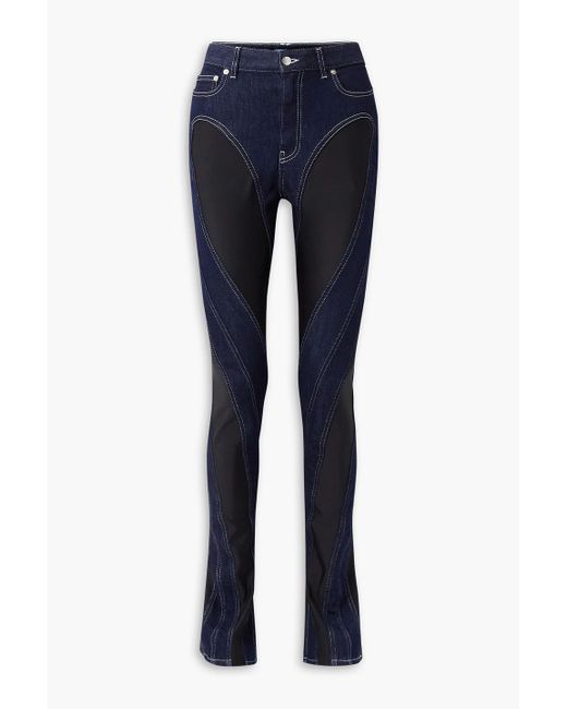 Mugler Blue Stretch-jersey Paneled High-rise Skinny Jeans