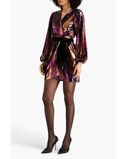 Rebecca Vallance Red Kaia Wrap-effect Embellished Tulle Mini Dress