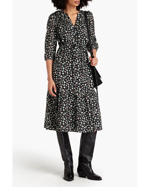 Ba&sh Black Ruffle-trimmed Printed Cotton-blend Midi Dress