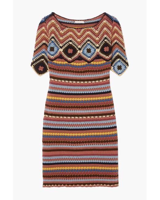 See By Chloé Multicolor Crochet Short Sleeve Dress