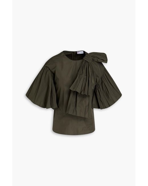 RED Valentino Green Bow-embellished Taffeta Top