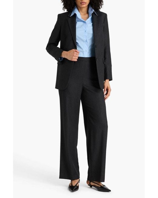 Theory Black Wool-flannel Straight-leg Pants