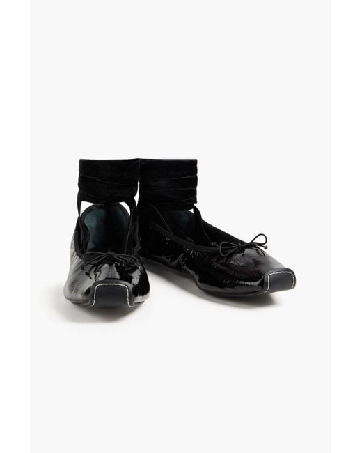 Tory Burch Black Ballerinas aus lackleder und samt