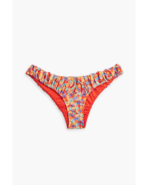 Caroline Constas Red Leila tief sitzendes bikini-höschen mit floralem print und raffung