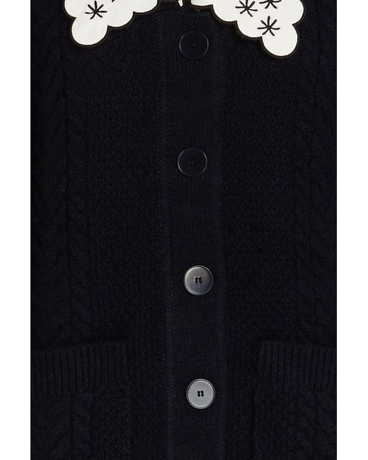 Sandro Black Crepe De Chine-trimmed Cable-knit Wool Cardigan