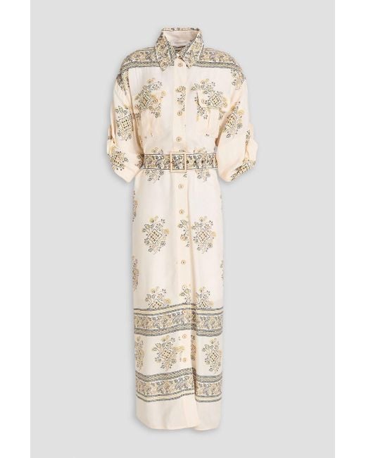 Zimmermann Natural Printed Crepe De Chine Midi Shirt Dress