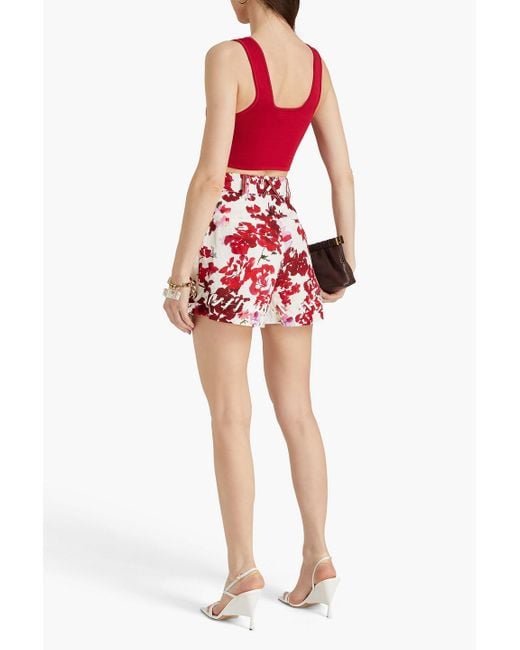 Aje. Red Unlace Floral-print Linen-blend Shorts