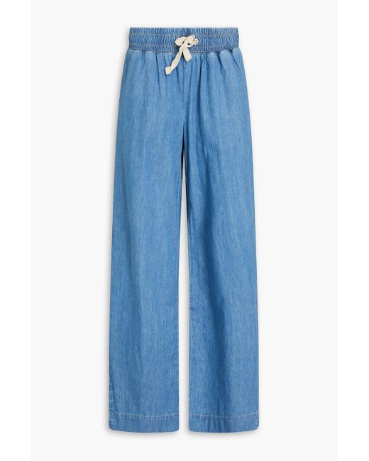 FRAME Blue Cotton And Linen-blend Chambray Wide-leg Pants