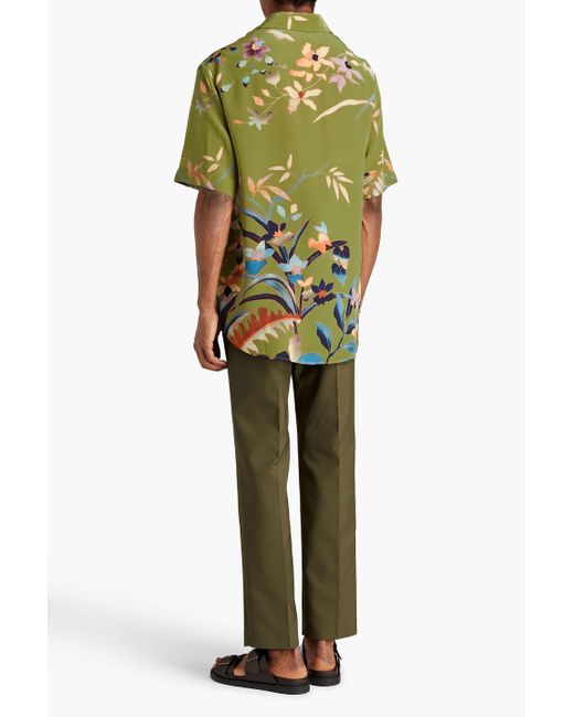 Etro Green Floral-print Silk Crepe De Chine Shirt for men