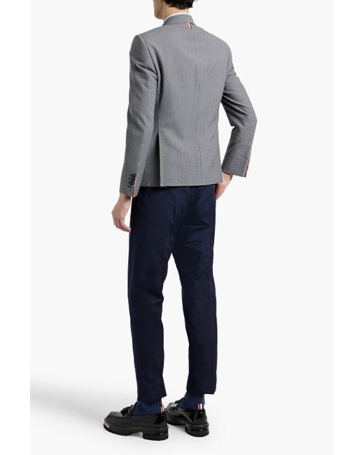 Thom Browne Gray Striped Wool-Seersucker Blazer for men