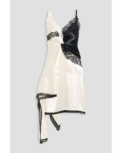 3.1 Phillip Lim White Draped Lace-Trimmed Satin Mini Dress