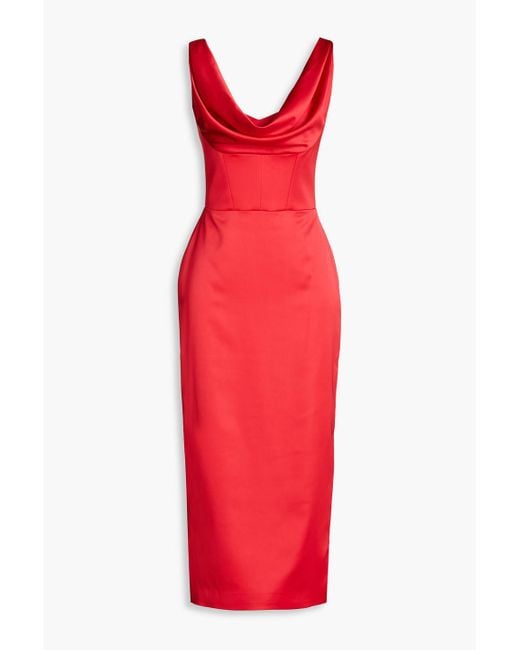 Rasario Red Draped Satin-crepe Midi Dress