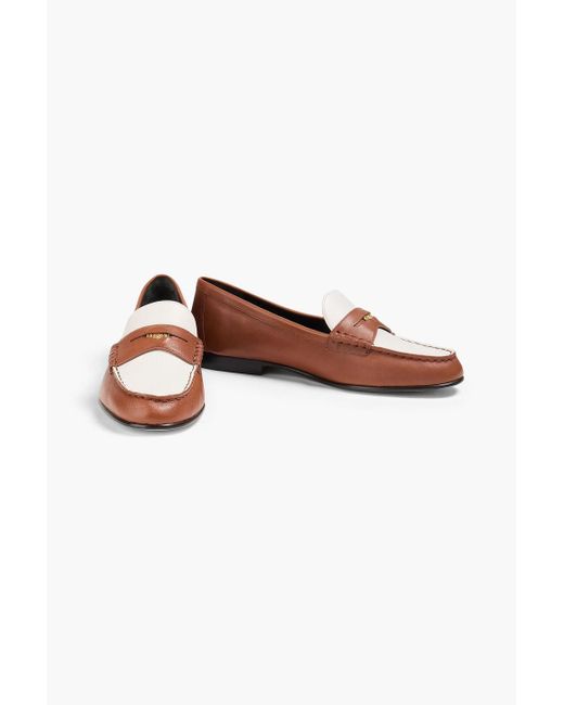 Veronica Beard White Lily Two-tone Leather Penny Loafers