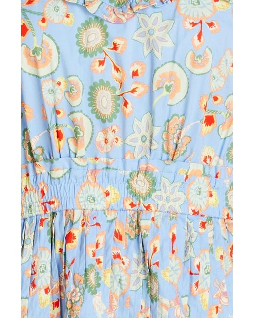 Diane von Furstenberg Blue Gathered Floral-print Cotton-blend Poplin Mini Dress