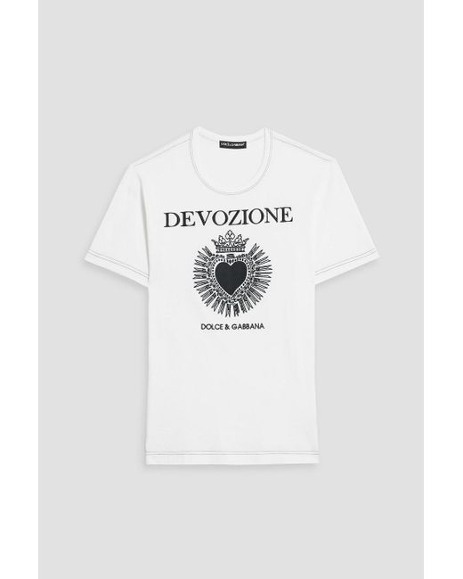 Dolce & Gabbana White Embroidered Printed Cotton-jersey T-shirt for men
