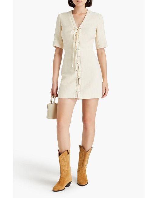 Maje Natural Lace-up Cotton-blend Mini Dress