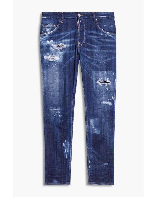 DSquared² Blue Skinny-fit Distressed Faded Denim Jeans for men