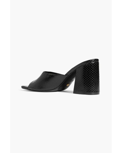 Stuart Weitzman Black Tia 85 Lizard-Effect Leather Sandals