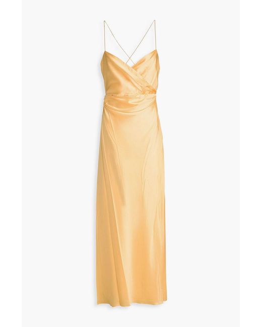 The Sei Metallic Wrap-effect Silk-satin Maxi Dress
