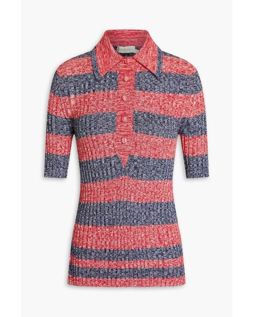 Zimmermann Red Striped Ribbed-knit Polo Shirt