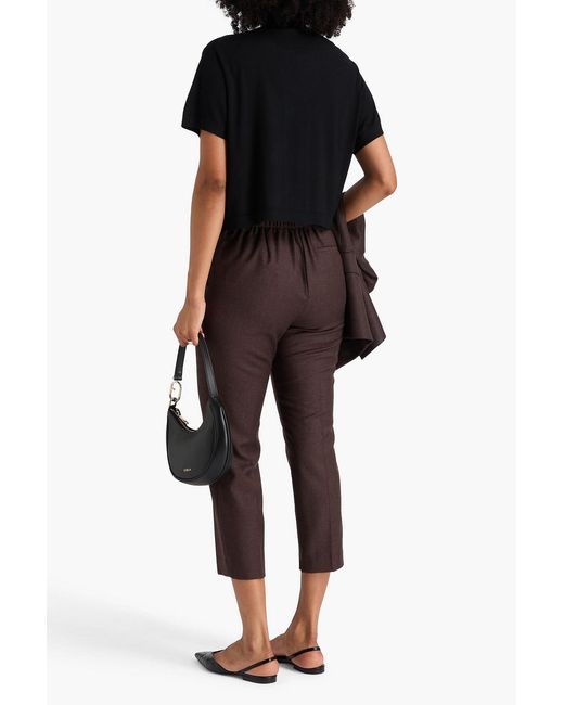 Theory Brown Treeca Cropped Wool-flannel Tapered Pants