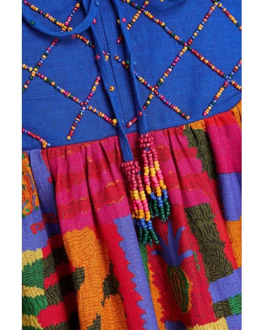 Farm Rio Red Midikleid aus einer leinenmischung mit zierperlen und print
