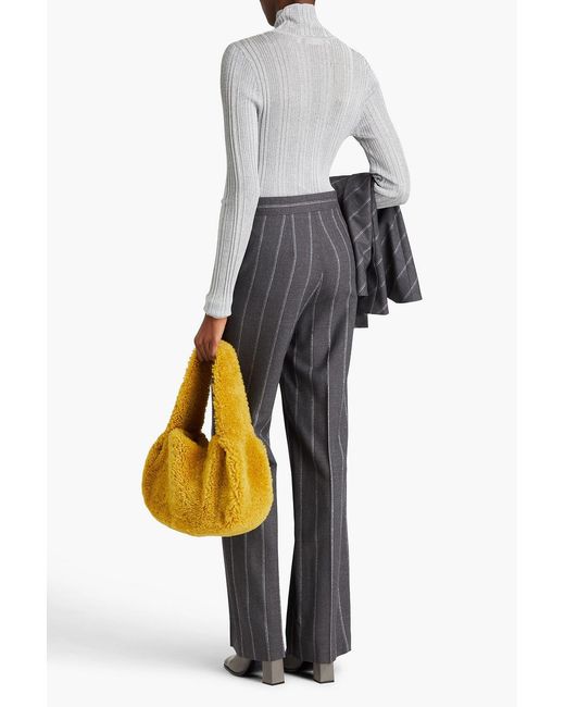 Stella McCartney Gray Metallic Striped Wool-blend Twill Straight-leg Pants