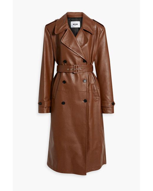 MSGM Brown Faux Stretch-leather Trench Coat