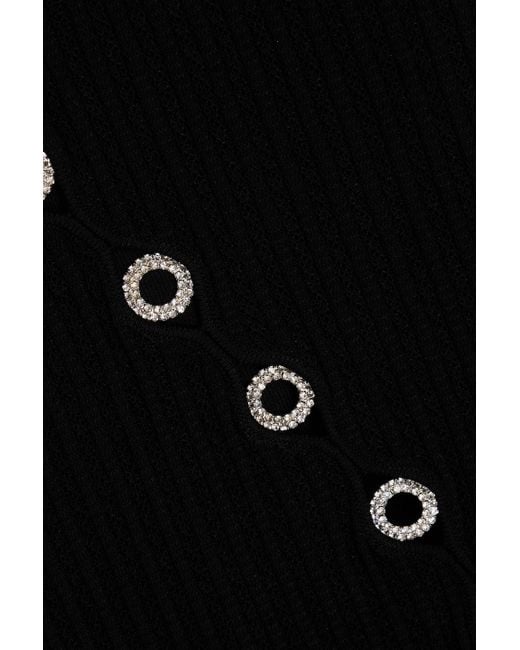 Sandro Black Embellished Ribbed Pointelle-knit Midi Dress